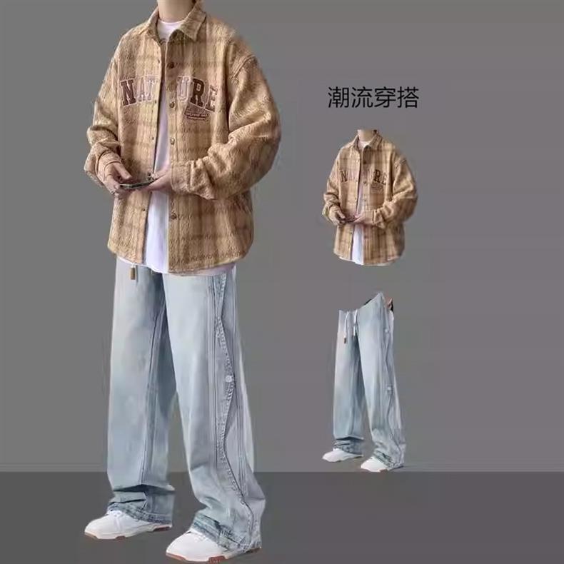 American Jacket Coat Boys suit Spring and Autumn New Handsome Hong Kong Style Shirt Set Matching Fashion Men's Two-piece Set