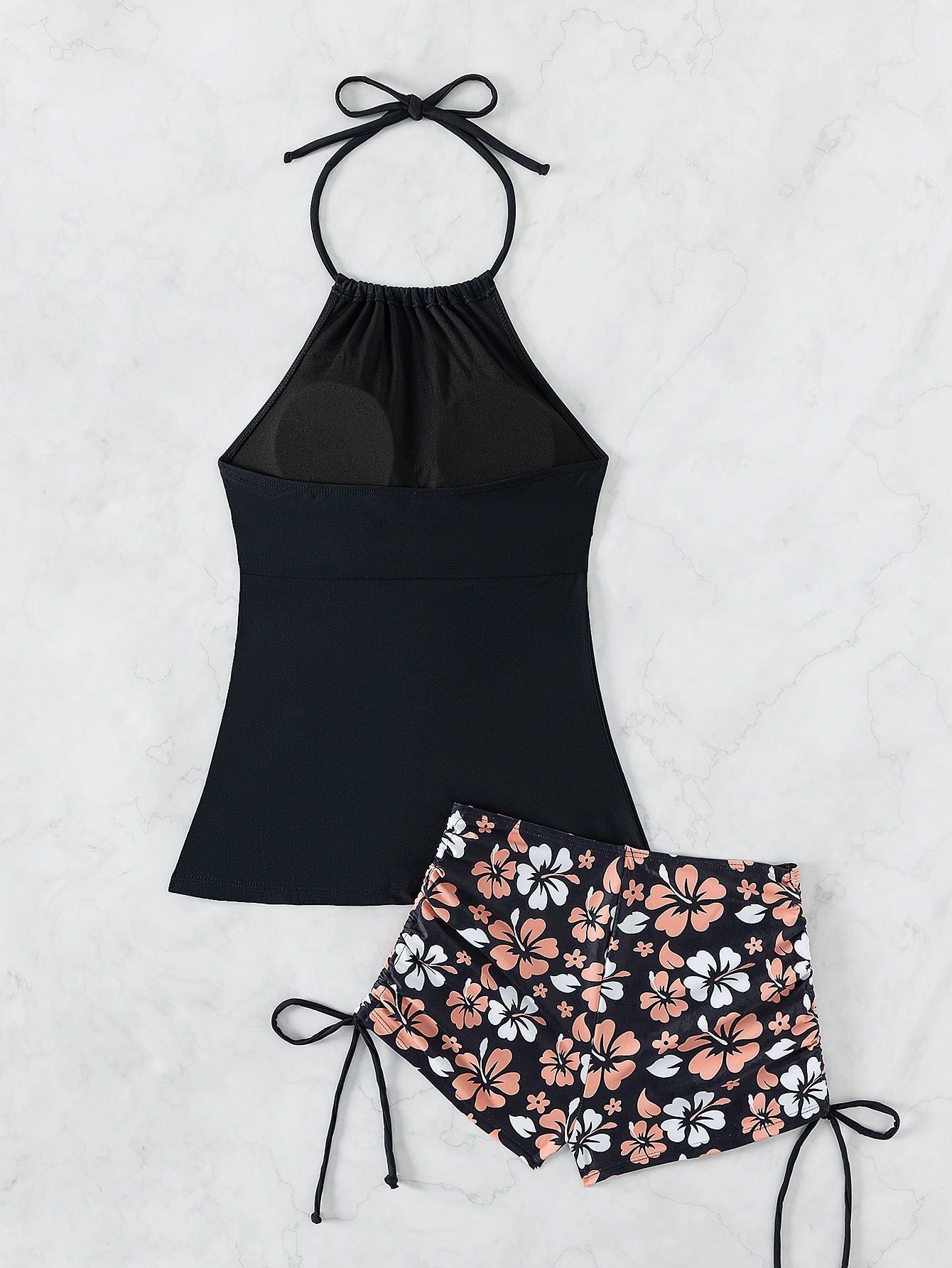 2025 New Tankini Cross-Border European and American Print Four-Corner Shorts Halter Conservative Bikini Two-Piece Swimsuit Swimwear