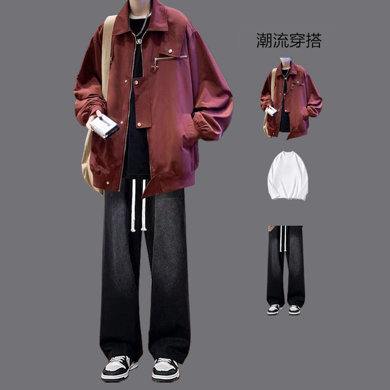 American Style Work Jacket Men's Spring and Autumn suit Duffy Handsome Trendy Brand Charge Jacket Jacket Matching Jeans Men's Three-Piece Set