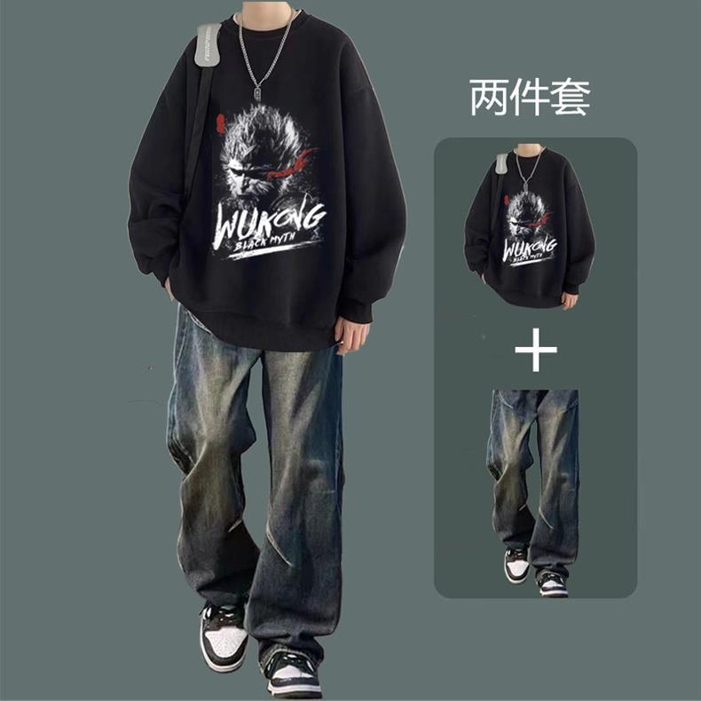National fashion sweater men's suit 2024 new autumn jacket with jeans boys fashion handsome set