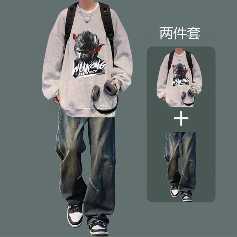 National fashion sweater men's suit 2024 new autumn jacket with jeans boys fashion handsome set
