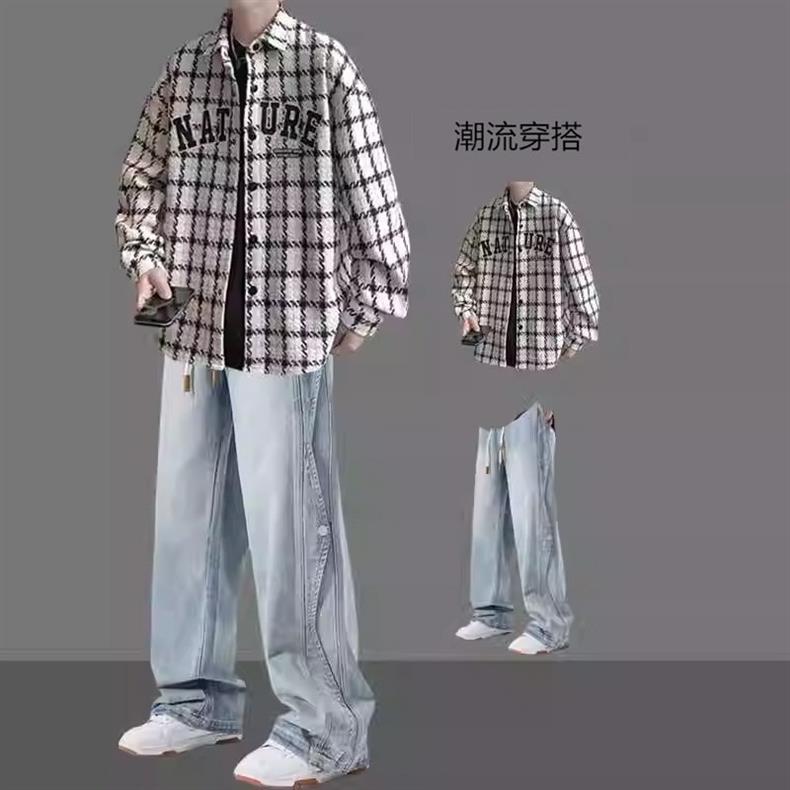 American Jacket Coat Boys suit Spring and Autumn New Handsome Hong Kong Style Shirt Set Matching Fashion Men's Two-piece Set