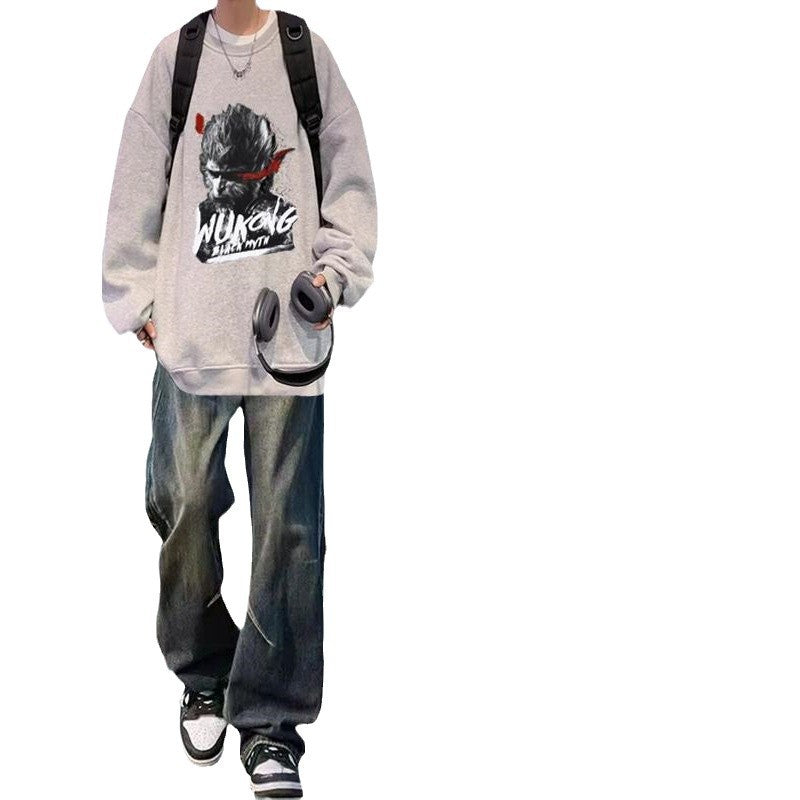 National fashion sweater men's suit 2024 new autumn jacket with jeans boys fashion handsome set