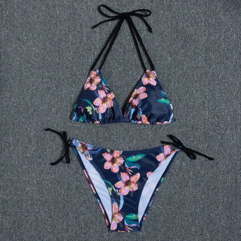 Leaves Print Swimsuit for Women,low Waist Drawstring Bikini,2-piece Swimwear,V-neck Susupender Backless Bathing Suit,beachwear