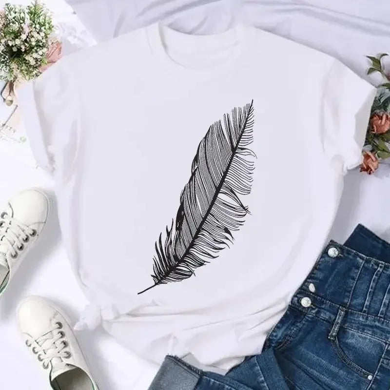 Women's Moon Print Short Sleeve T-Shirt Casual Cartoon Print Retro T-Shirt Graphic T Shirts Women Clothing Summer Streetwear Y2K