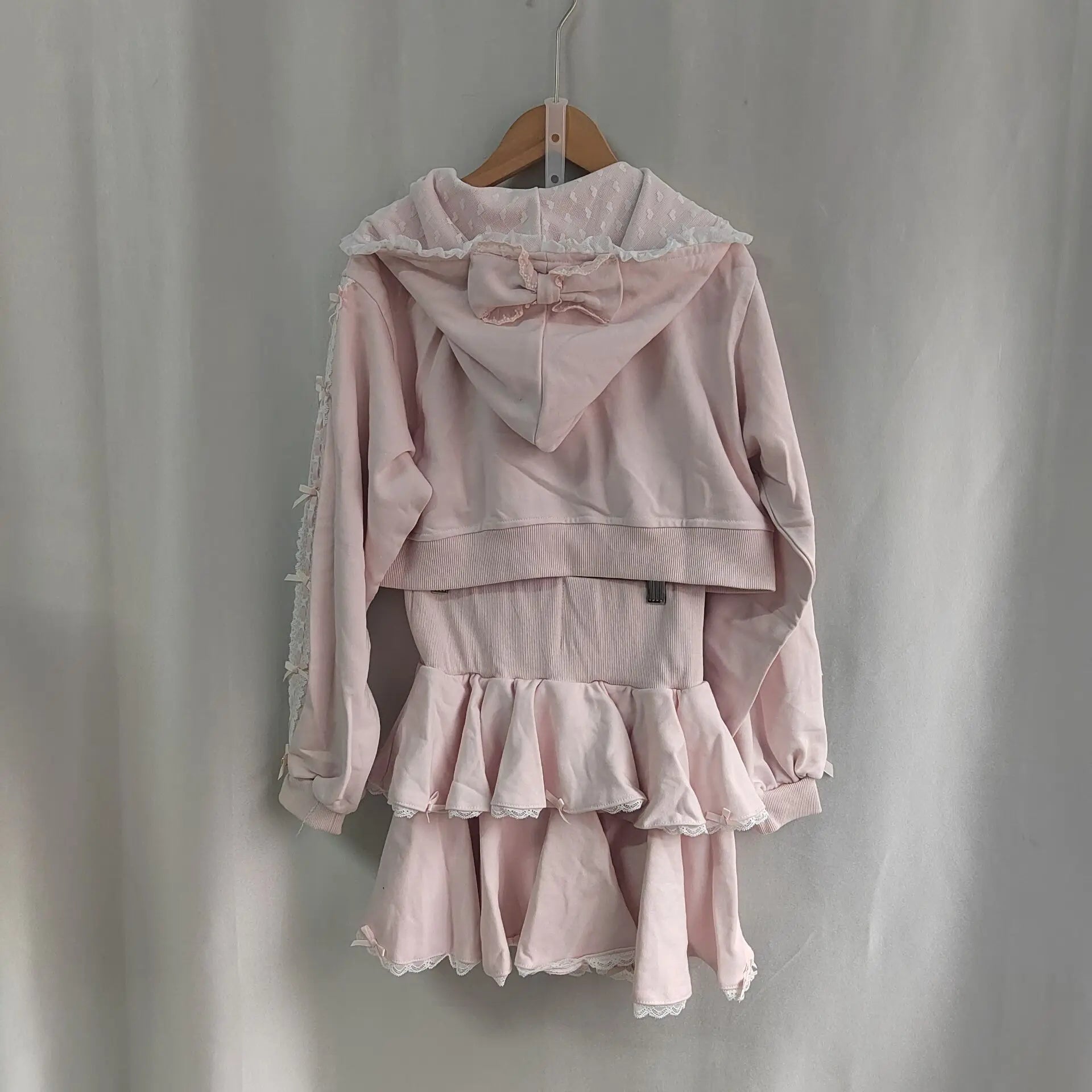 Lovely Pearl Lace Flower Hoody Short Set Coat High Waist Cake Short Mujer Faldas Japan Sweet Heavy Preppy Style Suits New Faldas