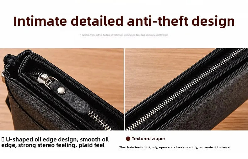 Fashionable Men Handhold Bag New Style Business Zippered Large Purse Phone Case