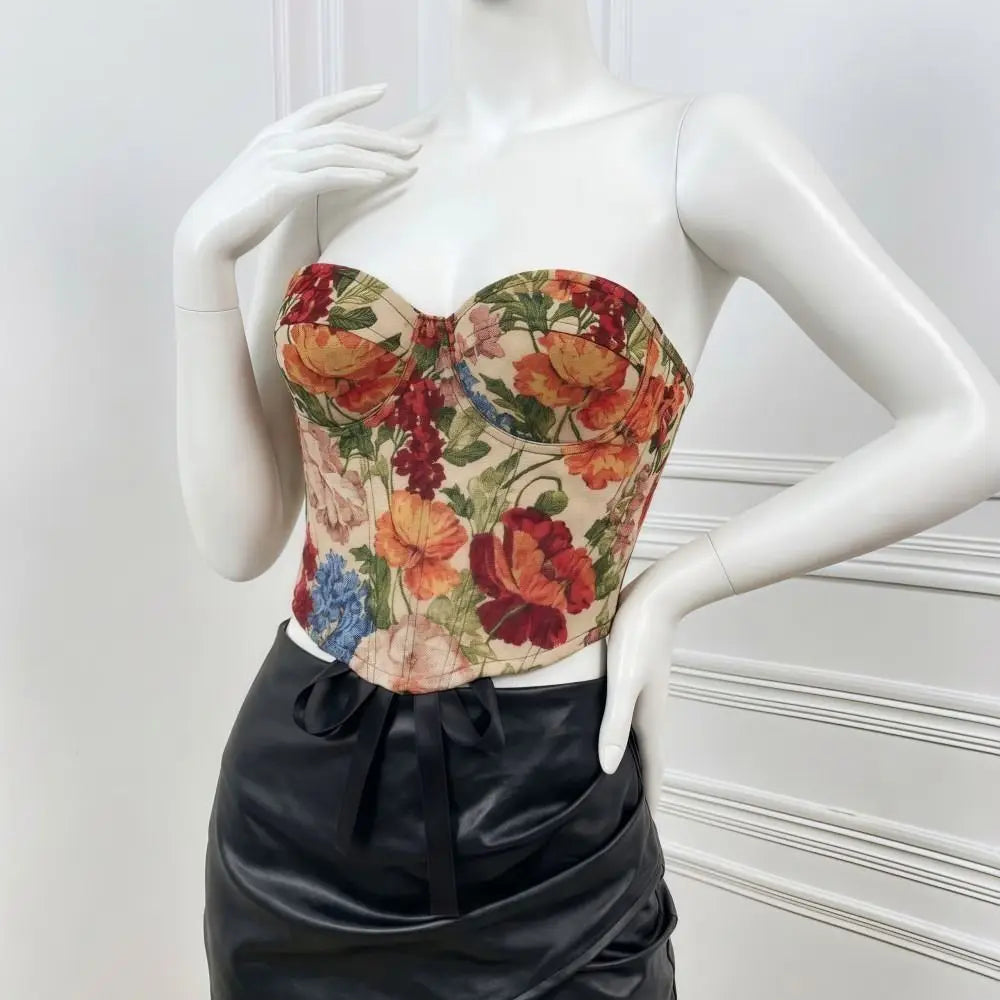 Boned Floral Underwired Corset Off-shoulder Abdominal Shaping Women's Shapewear Multi-Color Jacquard Strapless Corset Top