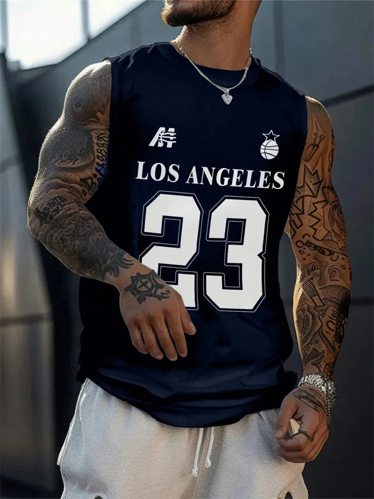 The 2025 Summer Men's Round-neck Vest Is A Simple, 23-letter Printed Street Fashion Casual Wear That Is Breathable