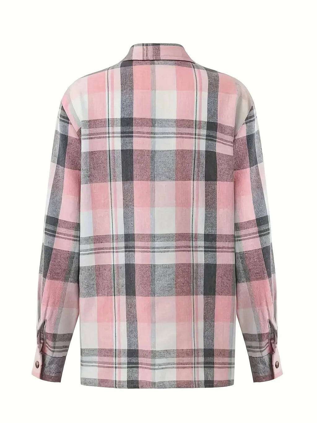 Women Plus Size Fashion Plaid Printed Shirt Casual Loose Long Sleeved Shirt  Lapel Design Shirt Tops