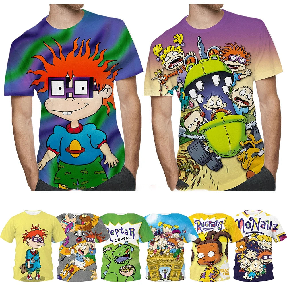 Summer fashion, novelty, creativity, 3D printing, anime character printing, fun, casual, comfortable short sleeved T-shirt