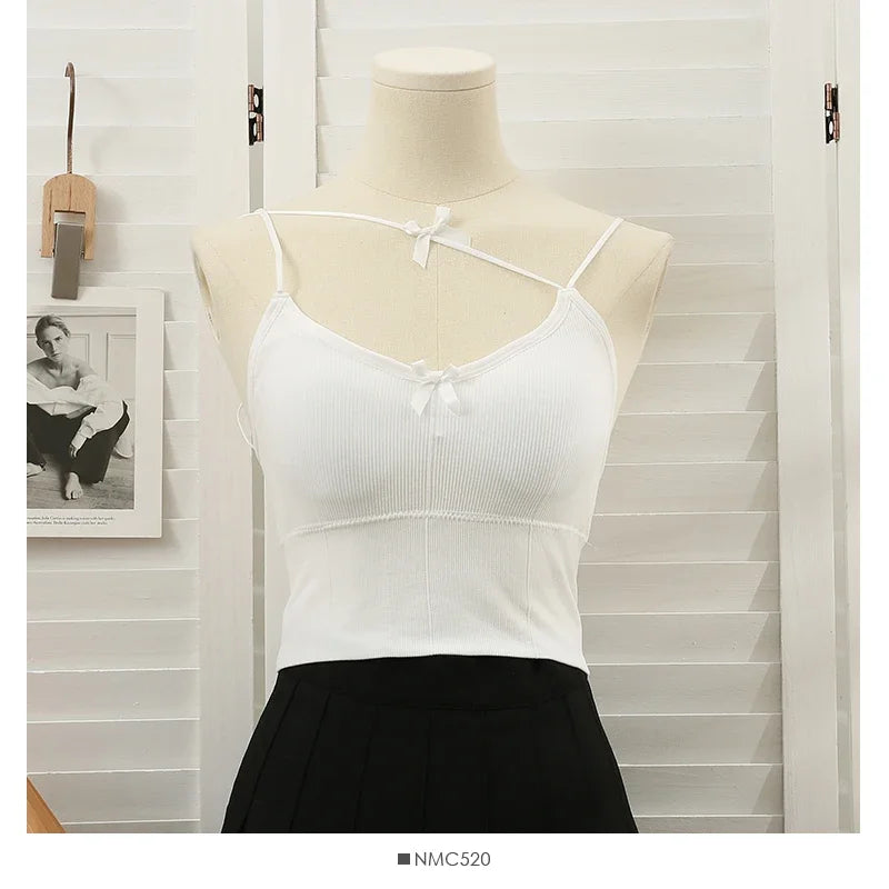 Sexy solid color crop tops sports spaghetti strap tanke top women built in bra off shoulder sleeveless omighty camisole hot