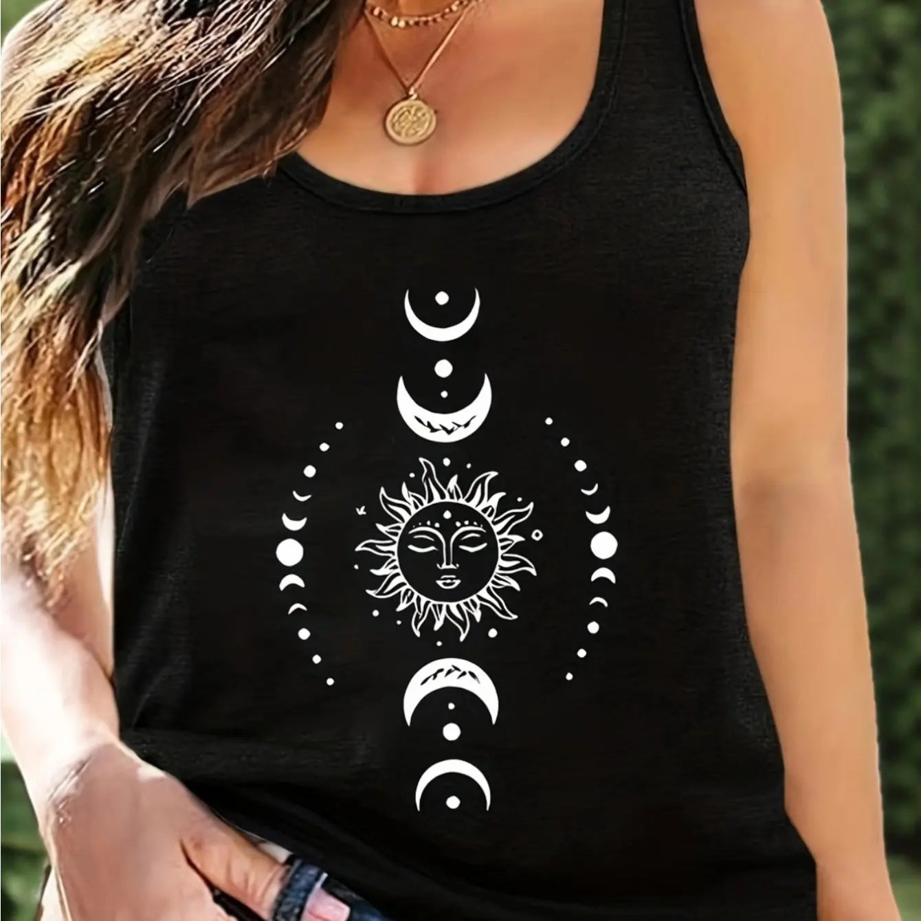 printed Summer women's loose and personalized dream catcher mesh printed vest top T-shirt comfortable sleeveless