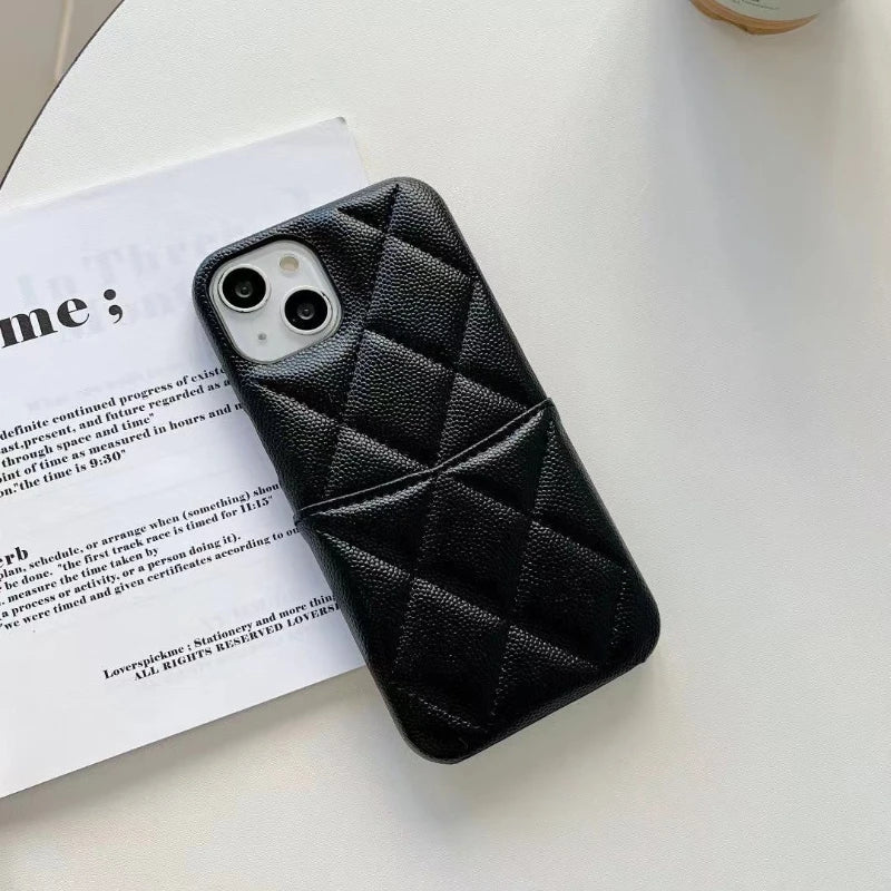 Luxury Lychee Texture Leather Card Bag Solid Color Wallet Phone Case for iPhone 17 16 15 14 Pro Max Black White PU Hard Cover