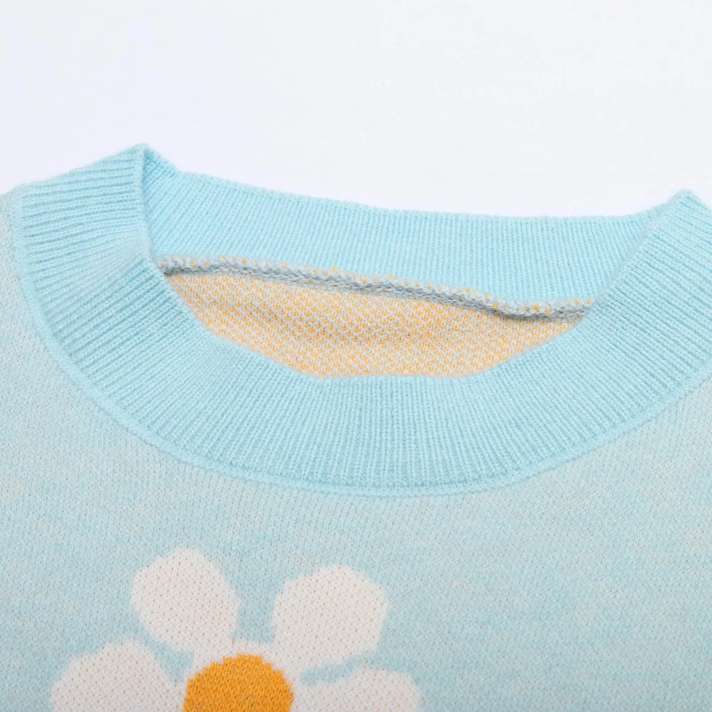 2024 Fall Sweater Women Fashion Round Neck Flower Printed Long Sleeve Ribbed Knitted Pullover Popular Top Autumn Winter Outfits