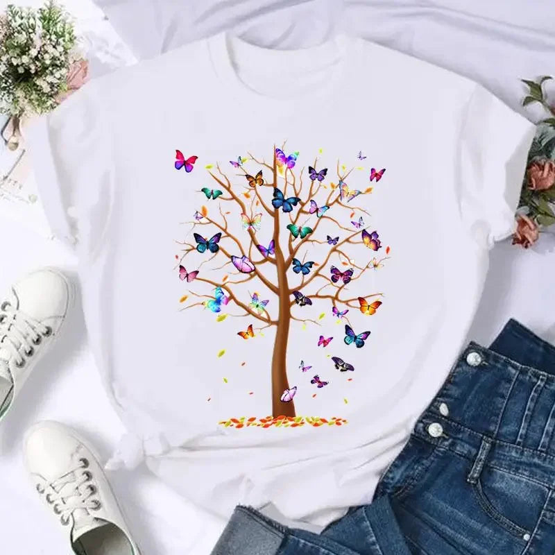 Women's Moon Print Short Sleeve T-Shirt Casual Cartoon Print Retro T-Shirt Graphic T Shirts Women Clothing Summer Streetwear Y2K