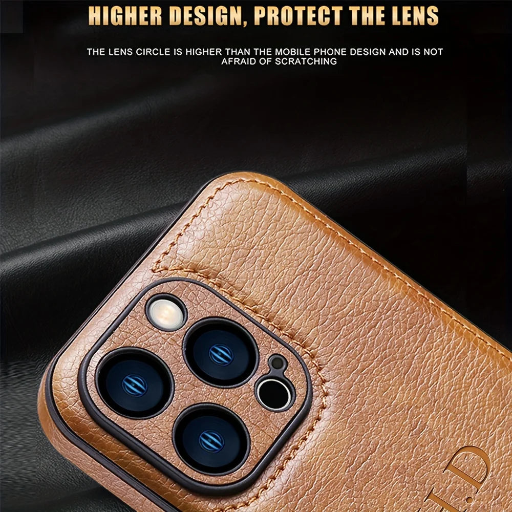 Personalized Custom Name Phone Case For iPhone 15 14 13 12 11 Pro Max 15 14 Plus Luxury Cowhide Leather Protection Back Cover