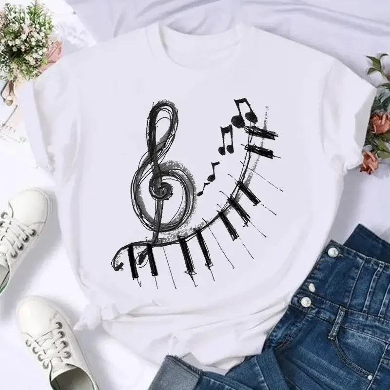 Women's Moon Print Short Sleeve T-Shirt Casual Cartoon Print Retro T-Shirt Graphic T Shirts Women Clothing Summer Streetwear Y2K