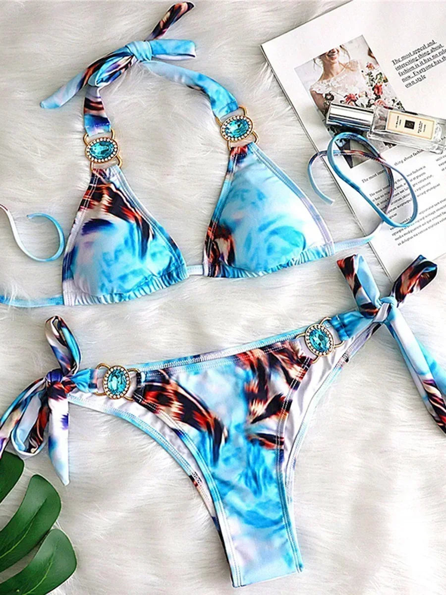 2025 Rhinestone Swimsuit Women Bikinis Crystal Diamond Bikini Set Metal Chain Swimwear female Luxury Aristocratic Swimming Suit
