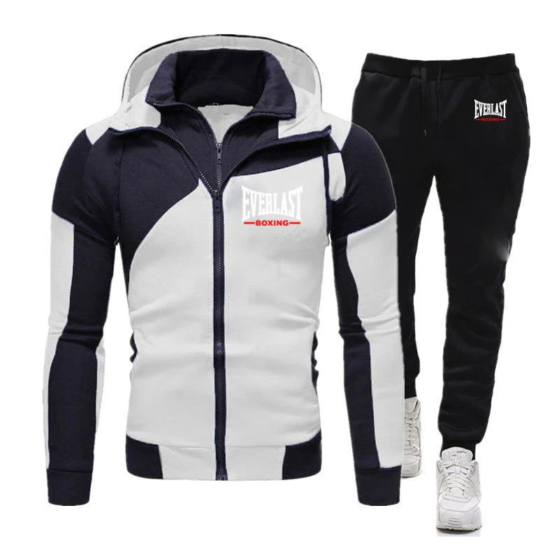 Everlast 2025 Spring Autumn Popular Comfortable Sports Sets Men's Cardigan Zipper Splicing Hoodies+Casual Sweatpants Suit