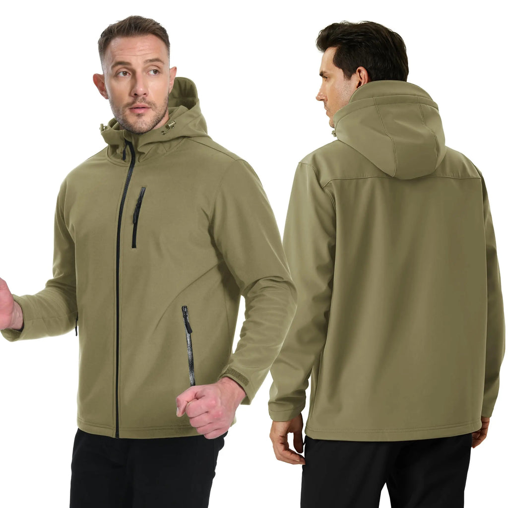 TACVASEN Hooded Softshell Jacket Mens Waterproof Rain Jacket Fleece Lined Work Jacket Outdoor Trekking Hiking Windbreaker Male
