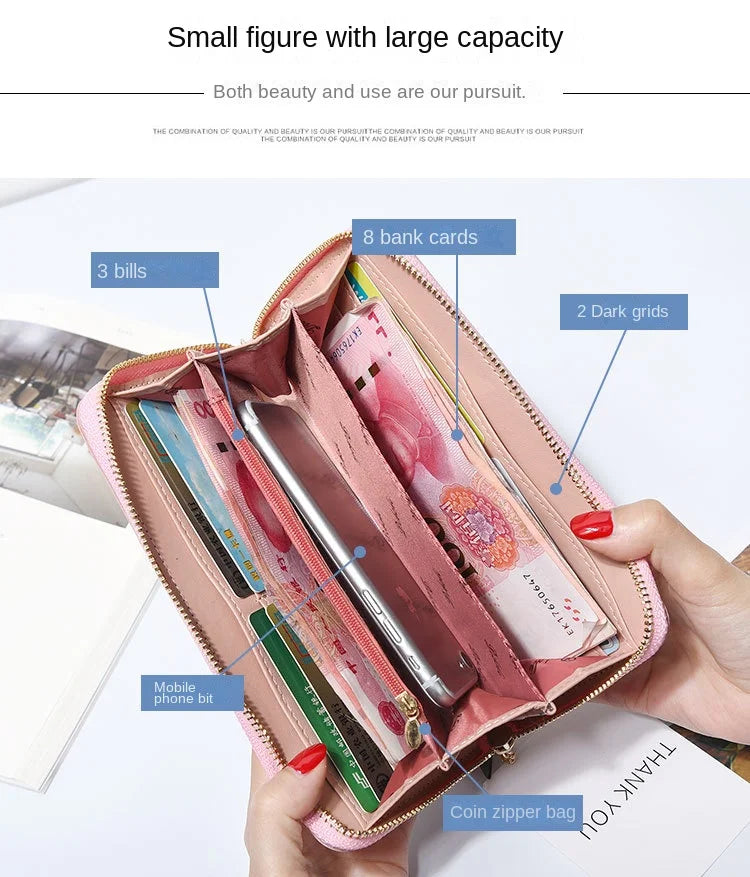 Fashion Butterfly Women Wallet Wrist Handle Phone Case Long Section Money Pocket Pouch Handbag Women's Purse Card Holders 2023