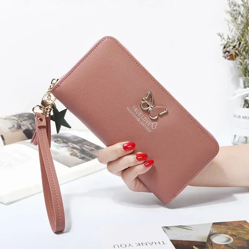 Fashion Butterfly Women Wallet Wrist Handle Phone Case Long Section Money Pocket Pouch Handbag Women's Purse Card Holders 2023