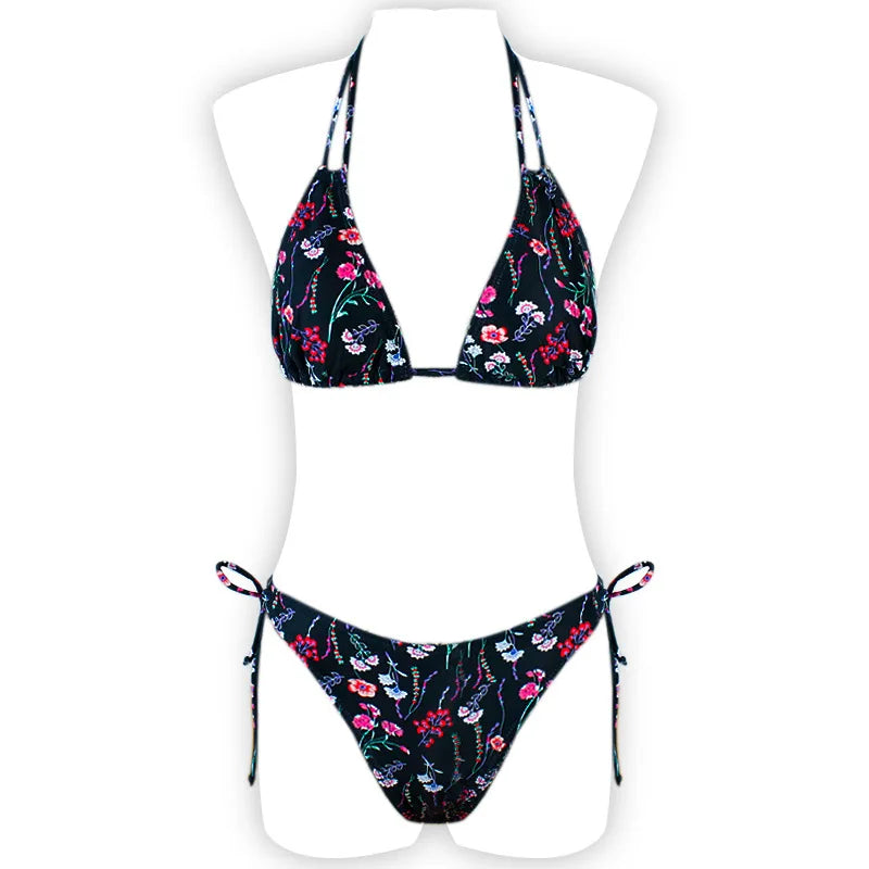 Leaves Print Swimsuit for Women,low Waist Drawstring Bikini,2-piece Swimwear,V-neck Susupender Backless Bathing Suit,beachwear