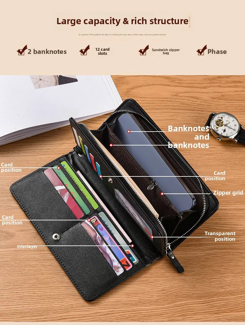 Fashionable Men Handhold Bag New Style Business Zippered Large Purse Phone Case