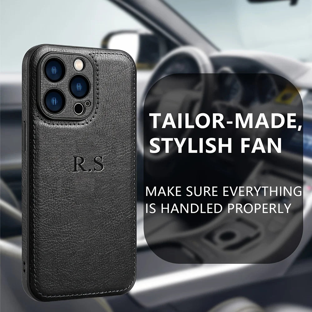 Personalized Custom Name Phone Case For iPhone 15 14 13 12 11 Pro Max 15 14 Plus Luxury Cowhide Leather Protection Back Cover