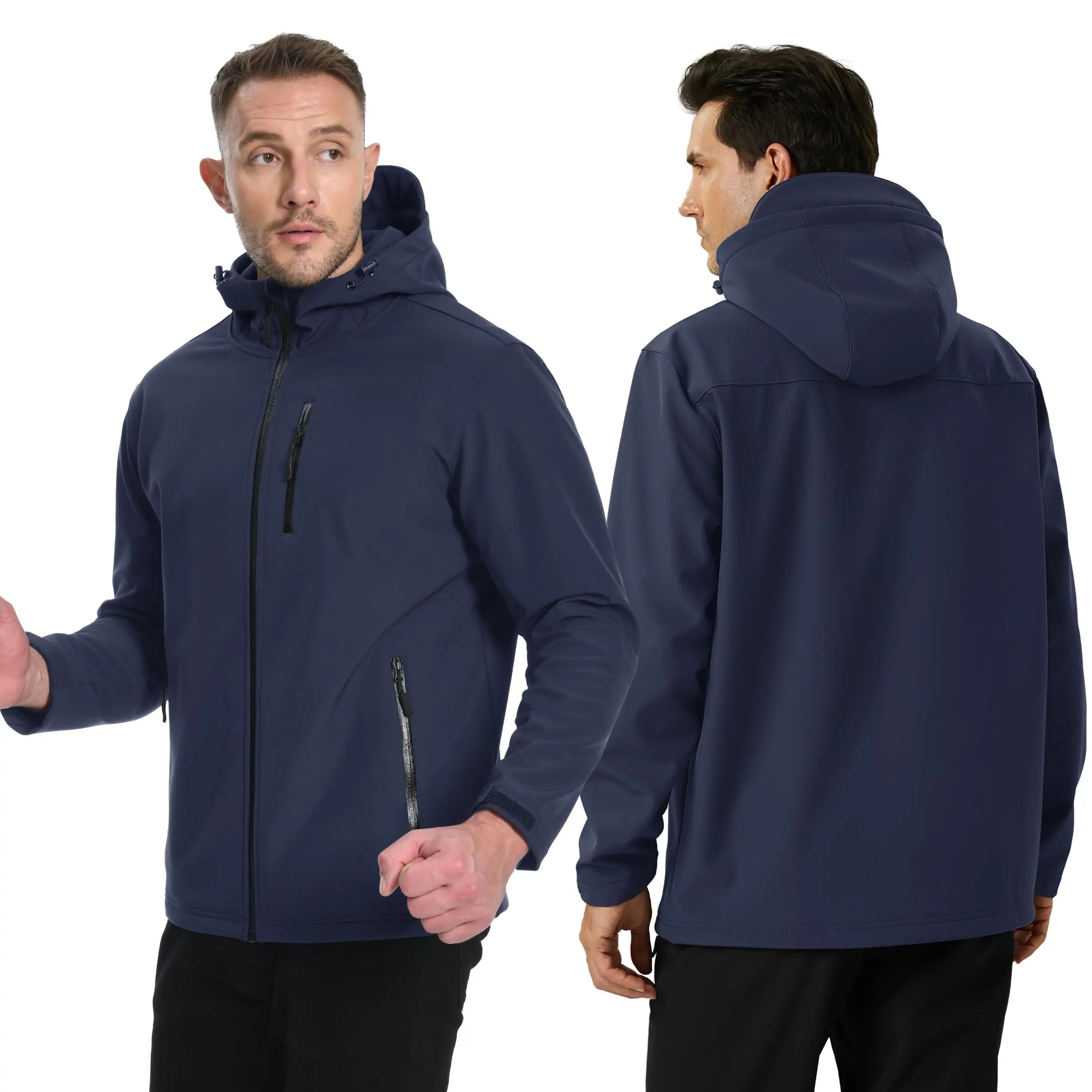 TACVASEN Hooded Softshell Jacket Mens Waterproof Rain Jacket Fleece Lined Work Jacket Outdoor Trekking Hiking Windbreaker Male