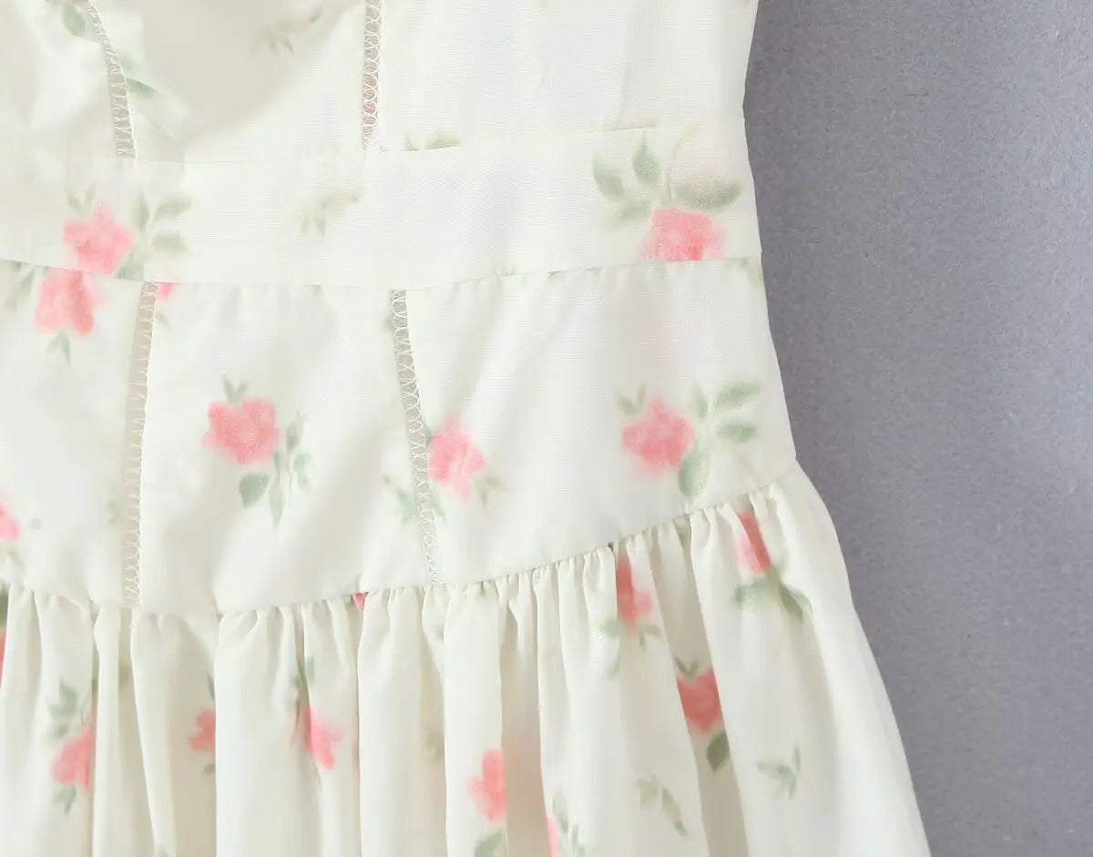 YENKYE Sexy Spaghetti Straps Floral Print Mini Dresses Women Low Waist A-line Summer Vacation Party Robe