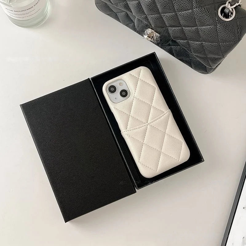 Luxury Lychee Texture Leather Card Bag Solid Color Wallet Phone Case for iPhone 17 16 15 14 Pro Max Black White PU Hard Cover