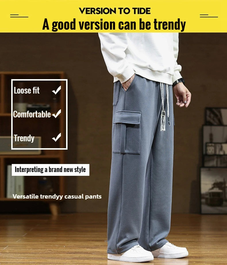 2026 New in Wide Leg Pants Men Autumn Straight Elastic Waist Baggy Cargo Trouser Male Relaxed Streetwear Sweatpant Plus Size Big