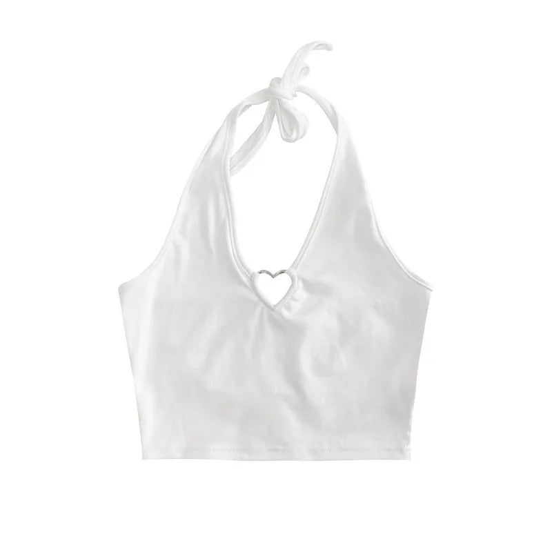 Women V Neck Hearted Hollow Out Halter Camis Tank Tops  Summer Fashion Slim Cropped Lace Up Camisole