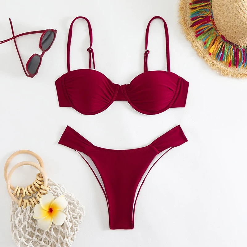 Simple Bikini Push Up Swimsuit Women Backless Lace Up High Waist Bikini Set 2025 New Sexy Spice Girl Beach Bathing Suit 2 Piece