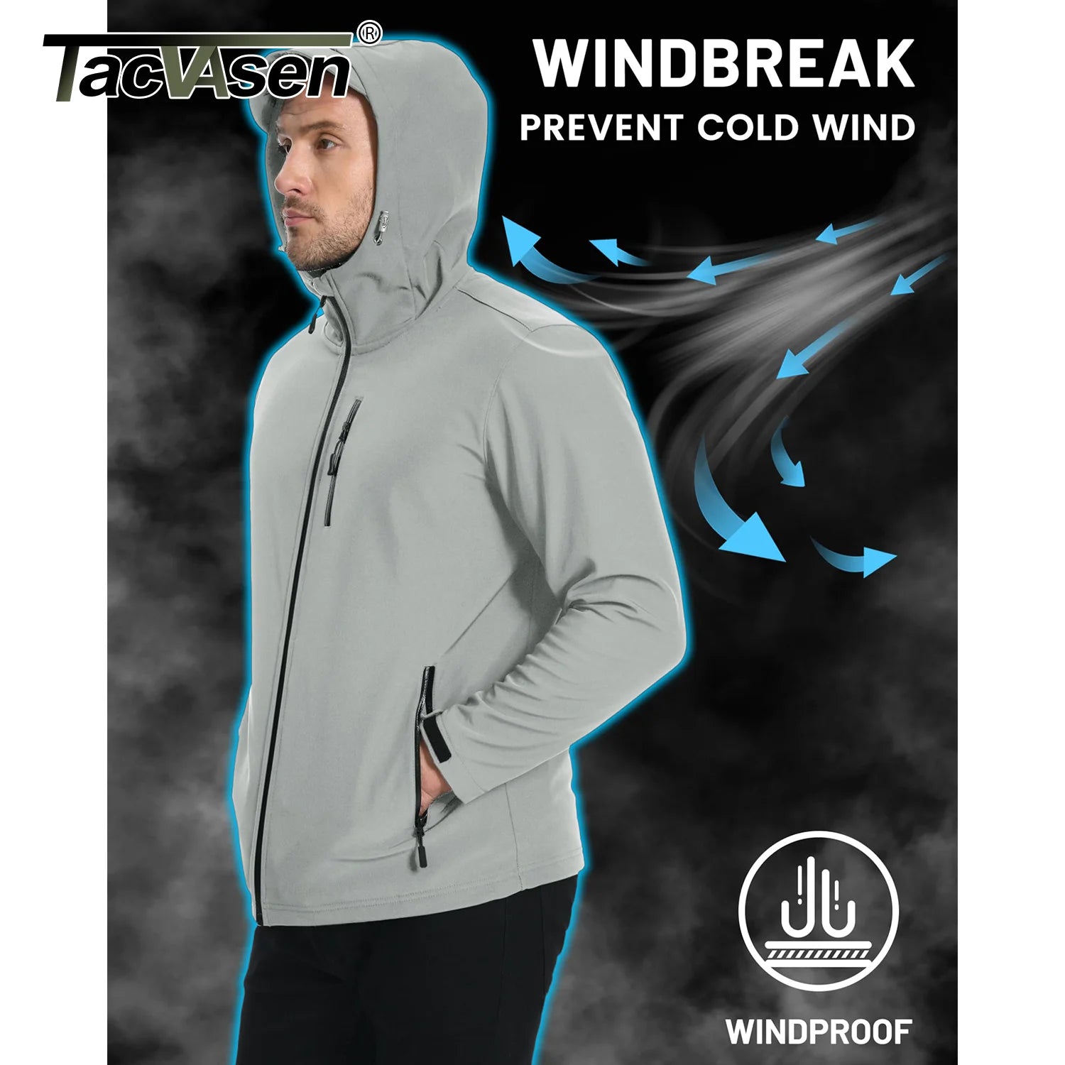 TACVASEN Hooded Softshell Jacket Mens Waterproof Rain Jacket Fleece Lined Work Jacket Outdoor Trekking Hiking Windbreaker Male