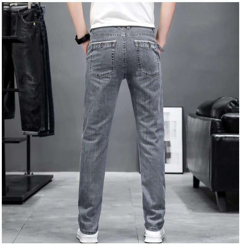 Autumn Stretch Skinny Jeans Men Fashion Casual Slim Fit Denim Designer Elastic Pants Grey Brand Trousers Male Large size 38 40