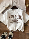 New York City Letter Printed T-shirt Fashion Casual T-shirt Pure Cotton Fun Women's Sports Top Creative Summer Women's T-shirt