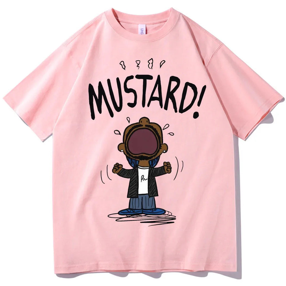 Funny Kendrick Lamar MUSTARD Meme T-Shirt Unisex Short Sleeve Hip Hop100% Cotton Graphic Summer Tee Loose Music Lover Apparel