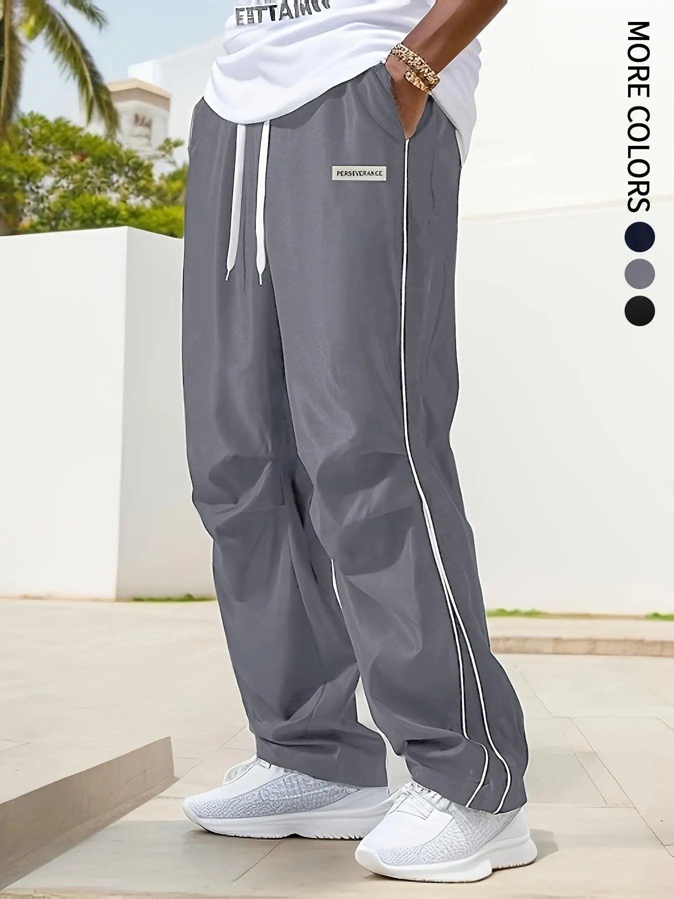 Men's Regular Plain Sports Straight Pants with Drawstrings and Elastic Waistband, Reflective Webbing Design, Suitable for Daily Leisure, Street Basketball, Fitness, Multi-Scenario Matchinging, Suitable for All Seasons
