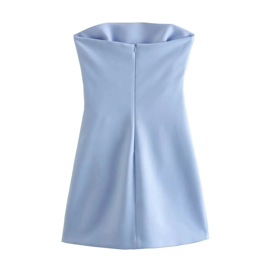 HXAO Dress Women Off Shoulder Corset Short Dresses Ruched Backless Blue Black White Dress Woman Sexy Bodycon Party Dresses