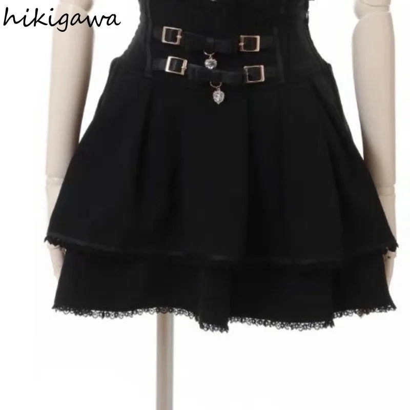 Japanese Skirts for Women High Waist A-line Ruffles Jupe Fashion Summer Saia 2025 Faldas Mujer De Moda Sweet Y2k Mini Skirt