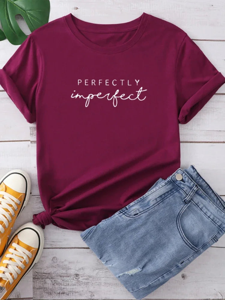 Perfectly Imperfect Letter Print Women T Shirt Short Sleeve O Neck Loose Women Tshirt Ladies Tee Shirt Tops Camisetas Mujer