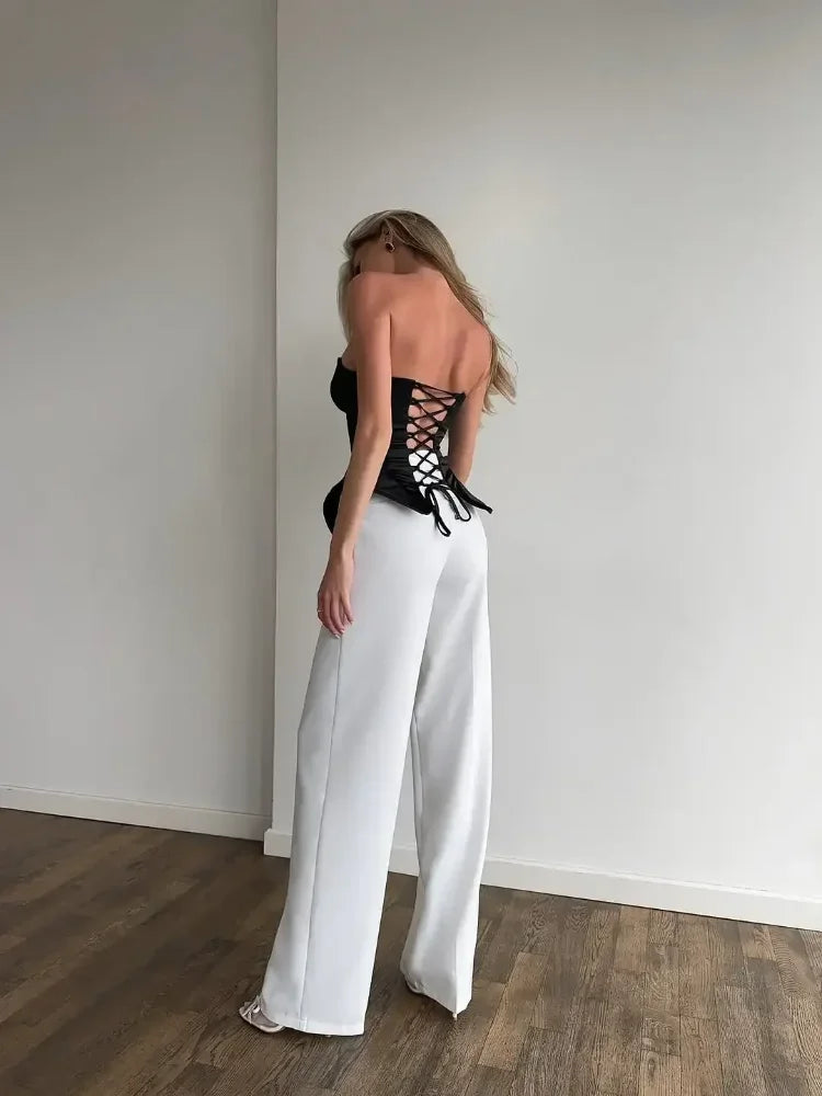Sexy Fishbone Strapless Short Top Women Chic Sleeveless Off-shoulder Backless Waist Cinching Tops 2026 Lady Evening Party Blouse