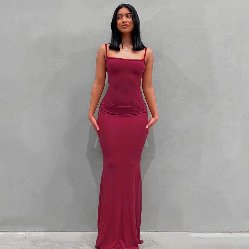 Dresses For Women 2023 Sexy Spaghetti Strap Black Long Dress Evening Y2k Sleeveless Solid Skinny Bodycon Maxi Vestidos