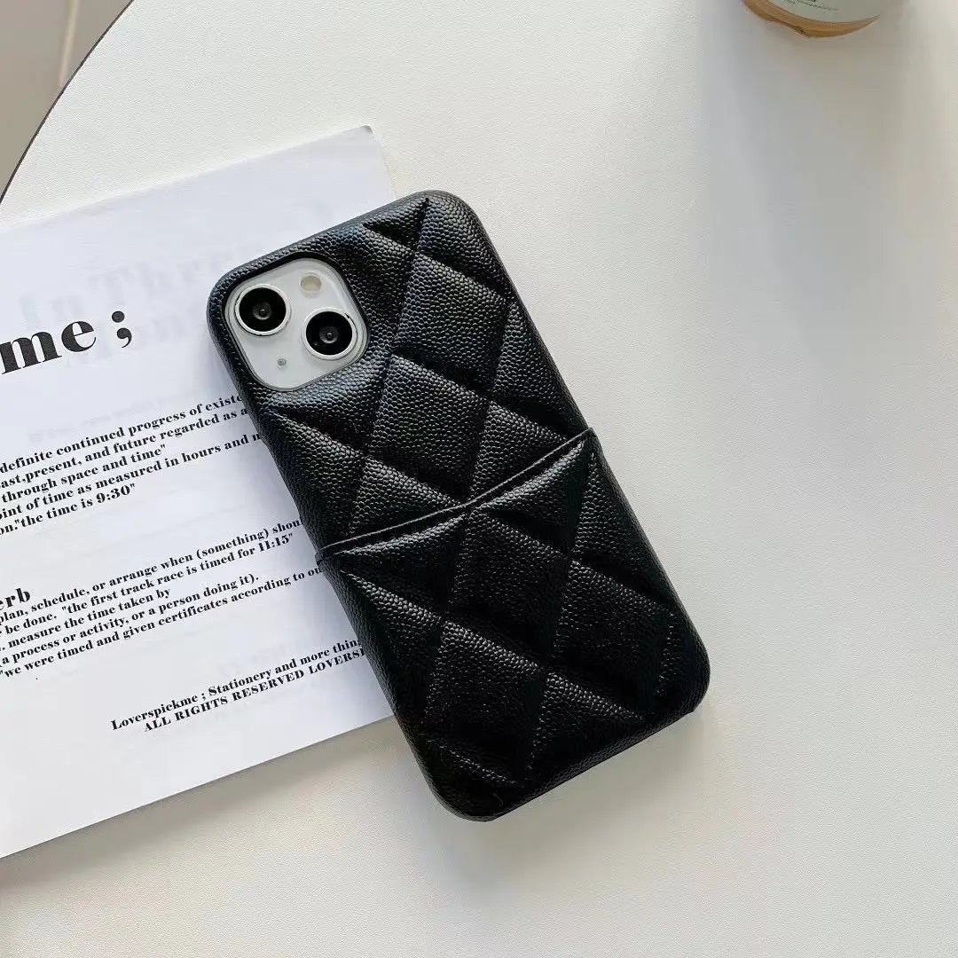 Luxury Lychee Texture Leather Card Bag Solid Color Wallet Phone Case for iPhone 17 16 15 14 Pro Max Black White PU Hard Cover