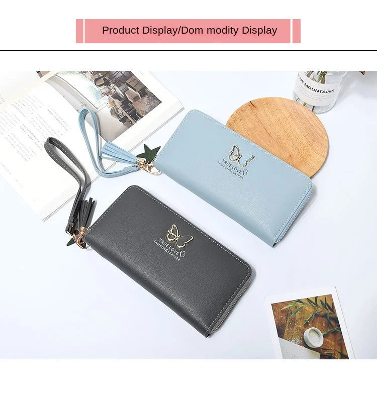 Fashion Butterfly Women Wallet Wrist Handle Phone Case Long Section Money Pocket Pouch Handbag Women's Purse Card Holders 2023