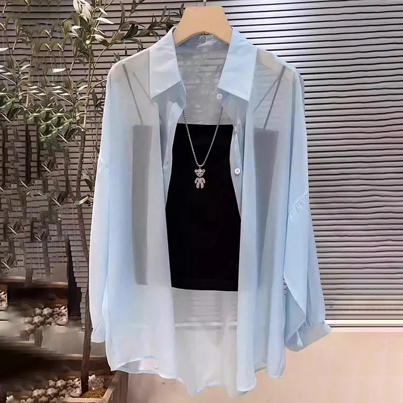 New 2026 Women's Ultra-Slippery Pearl Shiny Ice Sensation Sun Protection Shirt Loose Cardigan Outerwear Summer Fashion