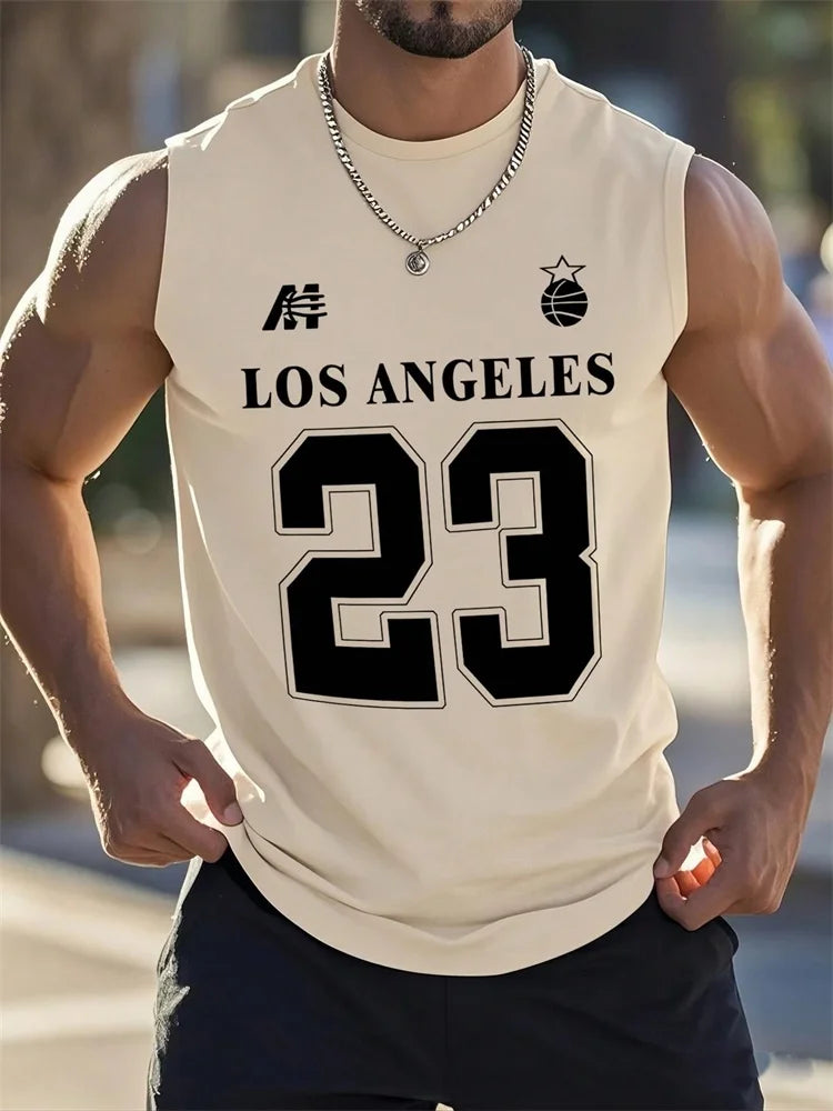 The 2025 Summer Men's Round-neck Vest Is A Simple, 23-letter Printed Street Fashion Casual Wear That Is Breathable